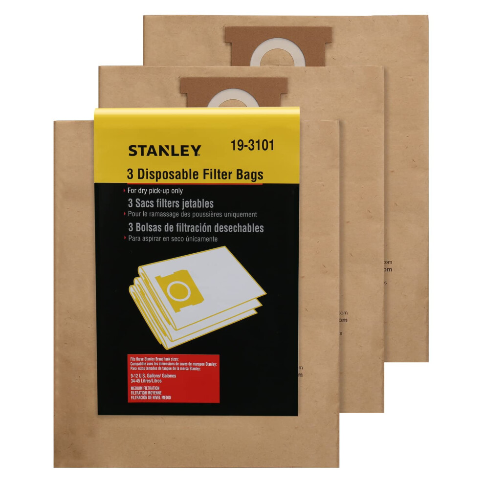 Stanley 193101 912 Gallon Disposable Filter Bag for WetDry Vacuums  3Pack