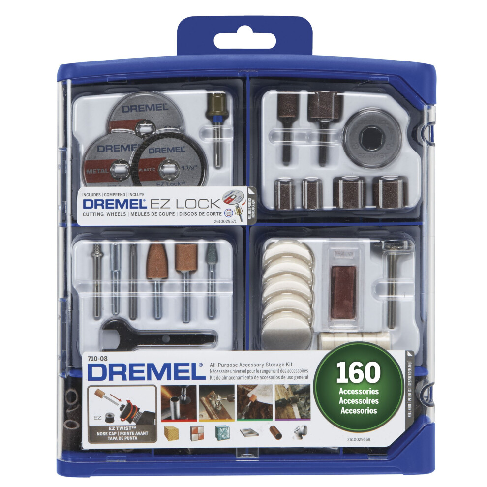 Dremel Rotary Tool Accessory Kit 71008 160 EZ Lock Technology 18 inch Shank Cutting Bits  Polishing Wheel And Compound  S