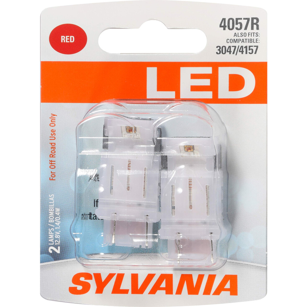 SYLVANIA  4057 LED Red Mini Bulb  Bright LED Bulb  Ideal for Stop and Tail Lights Contains 2 Bulbs