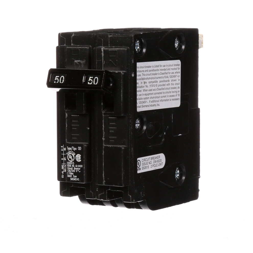 Siemens D250 Circuit Breaker  QO Replacement  50 Amp  Double Pole