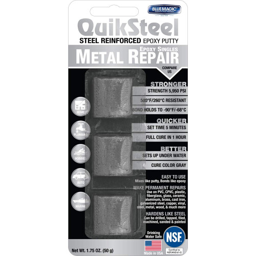 Blue Magic 16001 QuikSteel Pâte Époxy Renforcée Acier, Usage Unique - 1 oz.