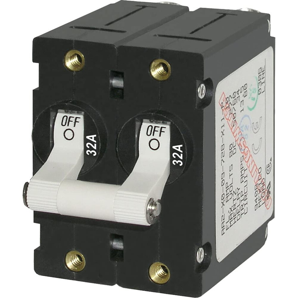 Blue Sea Systems Aseries White Toggle Double Pole 32A Circuit Breaker 632085072957