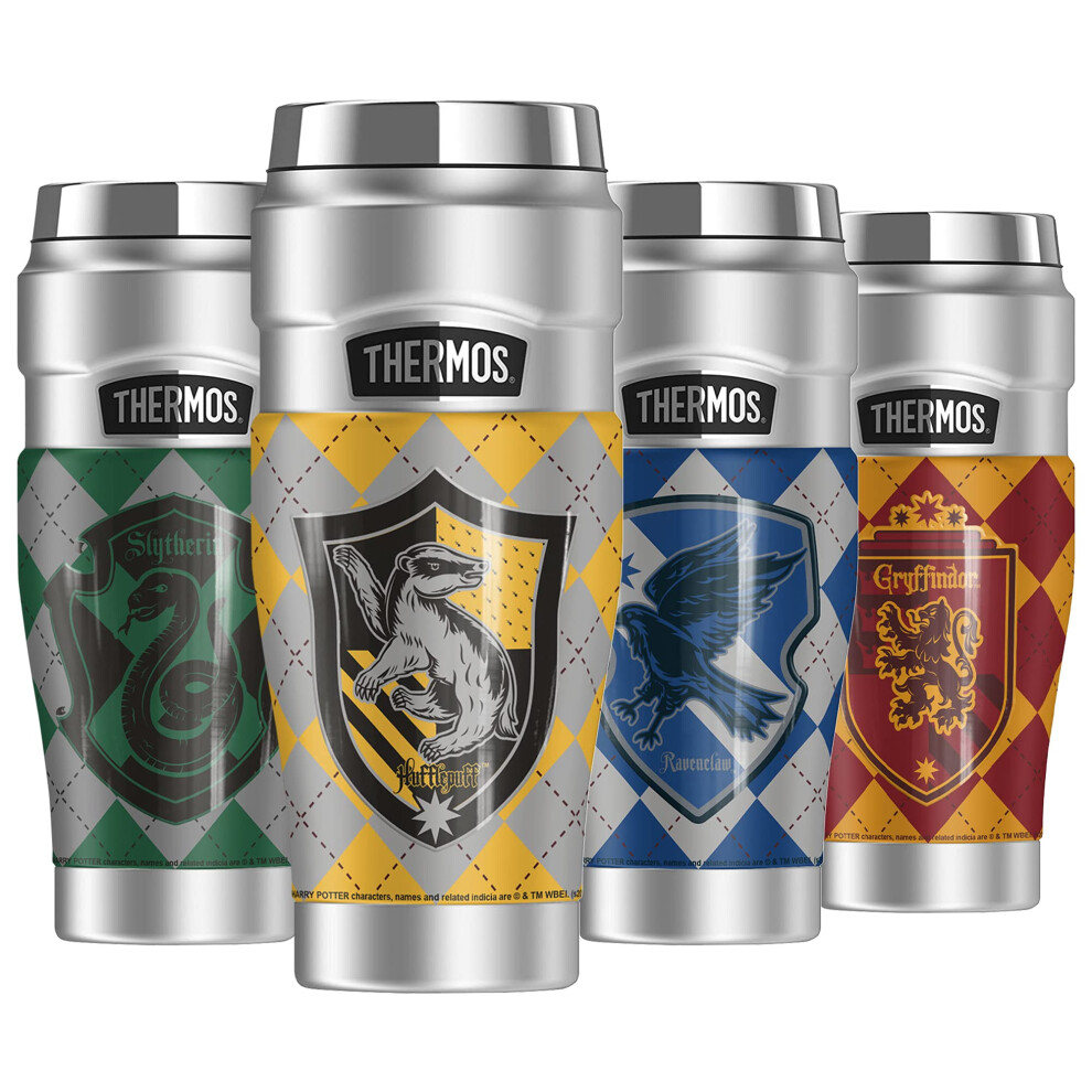 THERMOS Harry Potter Hufflepuff Plaid Sigil STAINLESS KING Stainless Steel Travel Tumbler Vacuum Insulated Double Wall 16oz