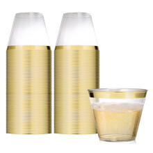 Stock Your Home Gobelets en Plastique Jetables 9 oz Doré (100 pièces) Élégants Verres pour Fêtes, Mariages, Desserts