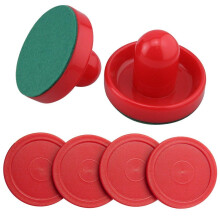Mini Air Hockey Pucks and Paddles Replacement Set Value Pack Set of Two Red Air Hockey Pushers and Four 2 Inch Red Pucks I E