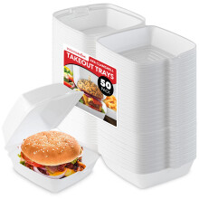 Stock Your Home 6x6 Boîtes à Emporter Clamshell (50 Pack) Conteneurs alimentaires en mousse jetables