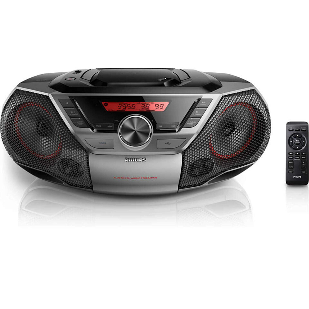 Philips Portable Boombox CD Player Bluetooth FM Radio MP3 Mega Bass Reflex Stereo Sound System with NFC  12W  USB Input  Headpho