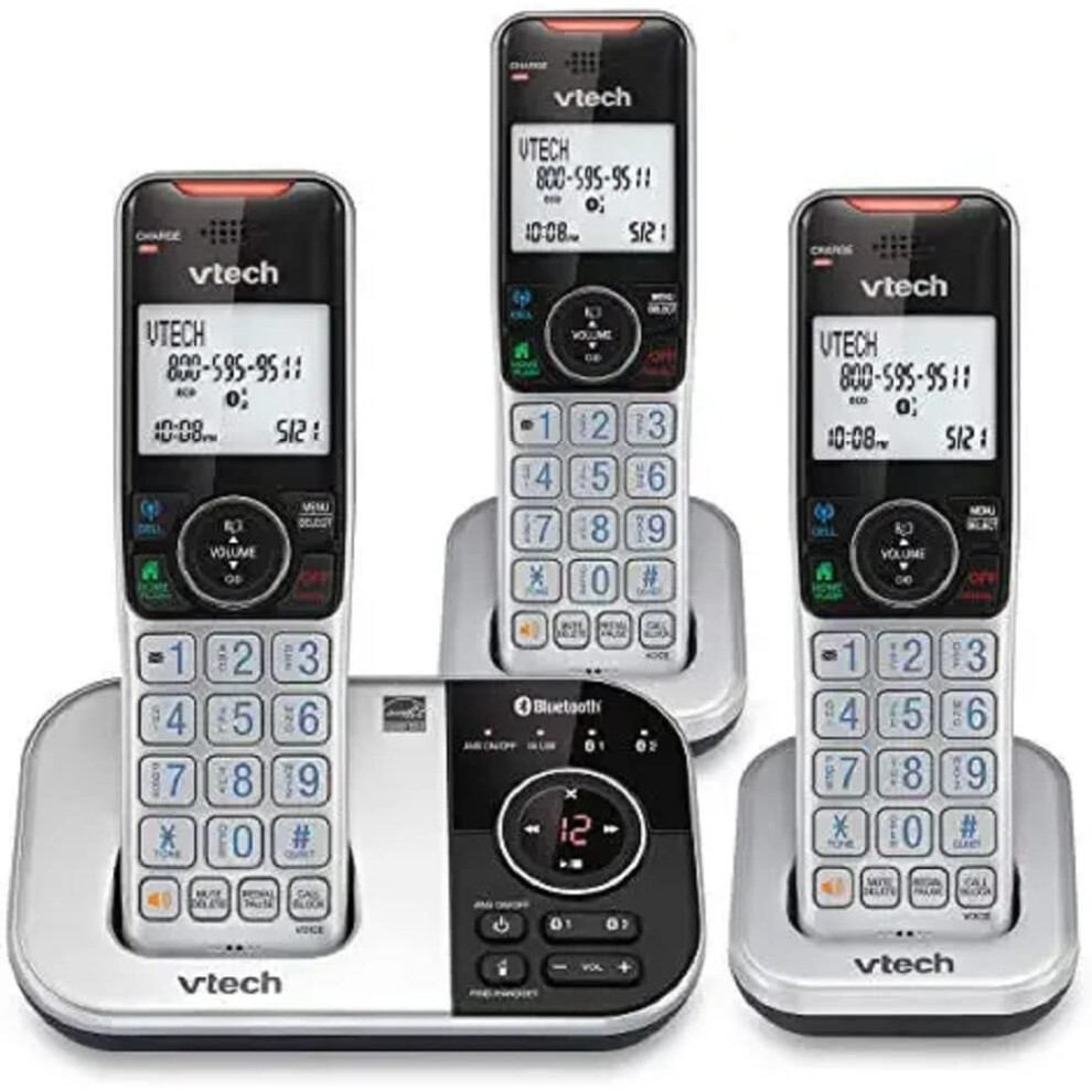 VTECH VS1123 DECT 60 Bluetooth 3 Handset Cordless Phone for Home with Answering Machine  Call Blocking  Caller ID  Intercom an