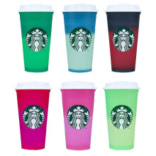 Starbucks Plastic Holiday 2021 Limited Color Changing Reusable Hot Cups with Lids Set of 6