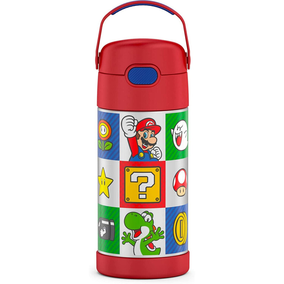 THERMOS FUNTAINER Water Bottle With Straw 12 Ounce Super Mario Brothers Kids Stainless Steel Vacuum Insulated Water Bottle