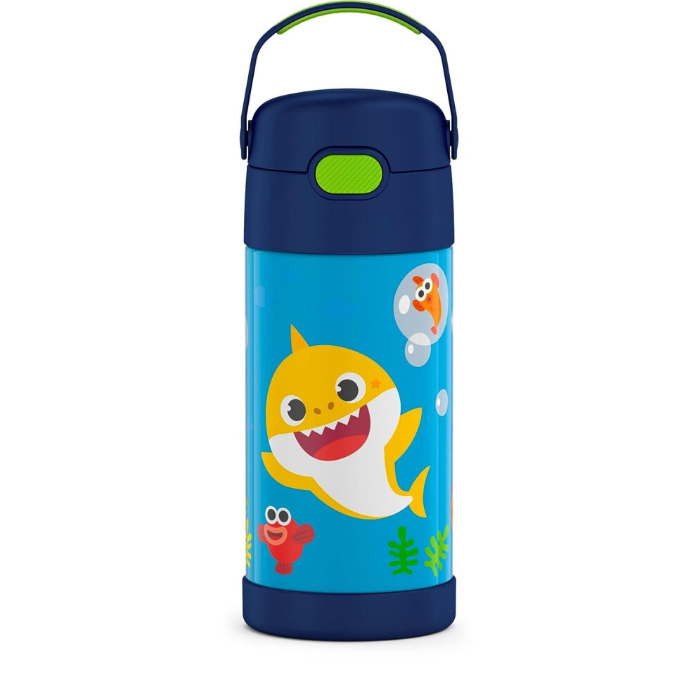 THERMOS FUNTAINER Water Bottle With Straw 12 Ounce Baby Shark Kids Stainless Steel Vacuum Insulated Water Bottle With Lid