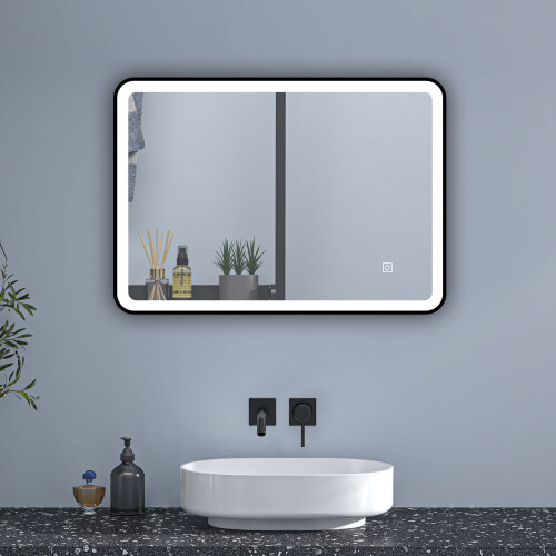(700*500mm) Rectangle 4mm Bathroom Mirror with LED，Anti-fog