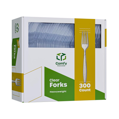 Comfy Package [300 Stuks] Zware Wegwerpheldere Plastic Vorken - Gegraveerd Ontwerp