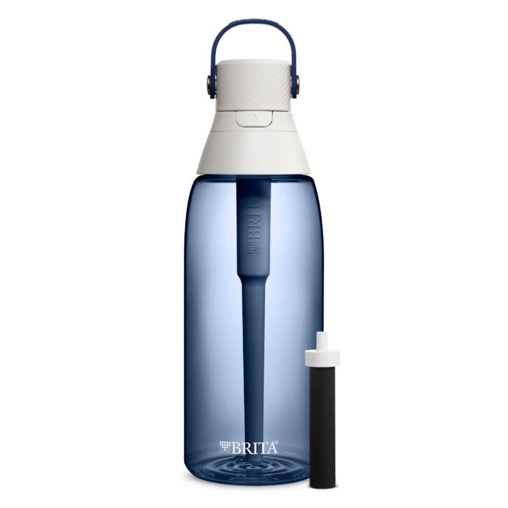 Brita HardSided Plastic Premium Filtering Water Bottle  BPAFree  Reusable  Replaces 300 Plastic Water Bottles  Filter Lasts 2