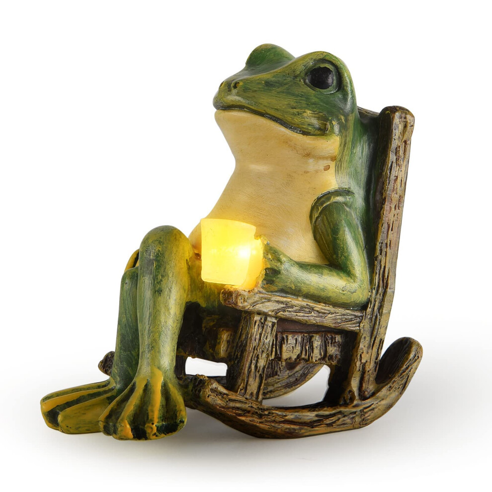 FOXMIS Miniature Frog Garden Statue Mothers Day Mom Gifts Fairy Garden Accessories Outdoor Figurine Lights Solar Garden Frog Dec