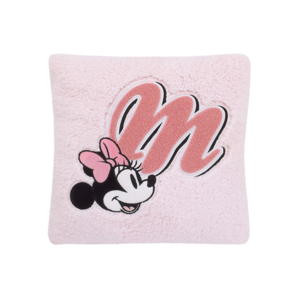 Disney Mouse Plush Decorative Sherpa Pillow with M Applique  PinkBlackWhiteRose  Minnie