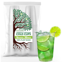 Stock Your Home 16 oz Gobelet Compostable Transparent (50 Pack) Écologique, Recyclable