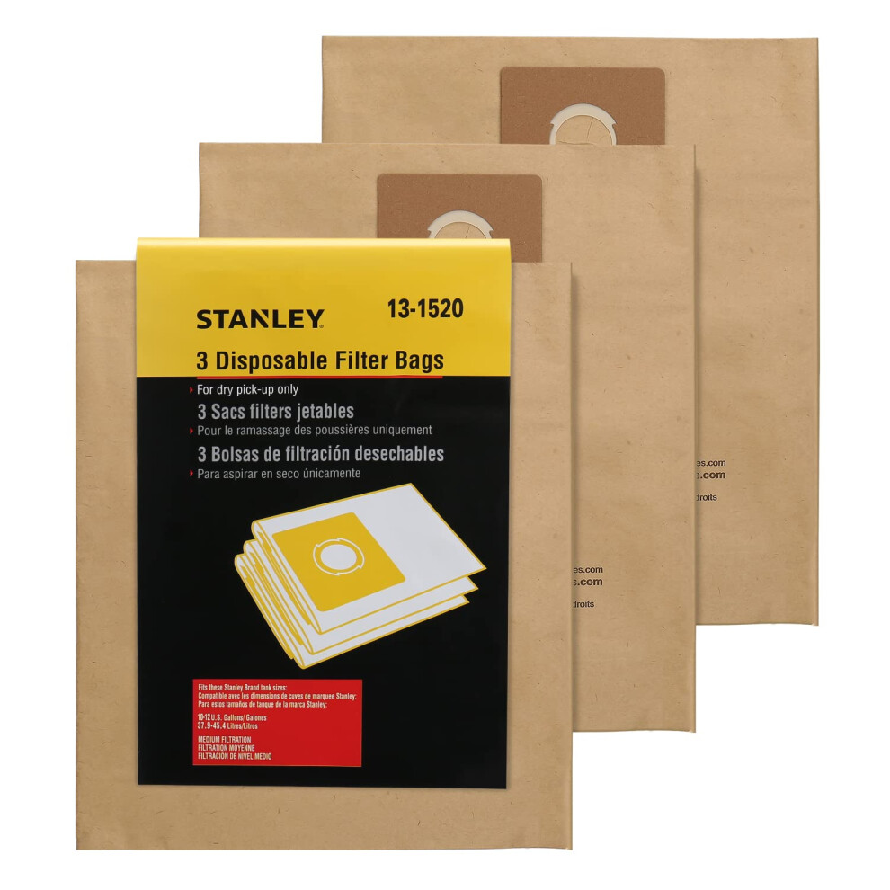 Stanley 131520 Disposable Filter Bag Fits for 10 Gallon Wet or Dry Vacuum Cleaner  3 Pack