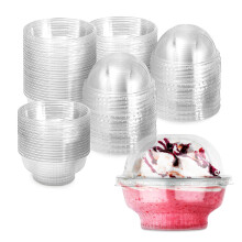 Mini Coupes en Plastique Transparent avec Couvercles 5 oz (50 pièces) Petit Gobelet Parfait, Couvercle Dôme