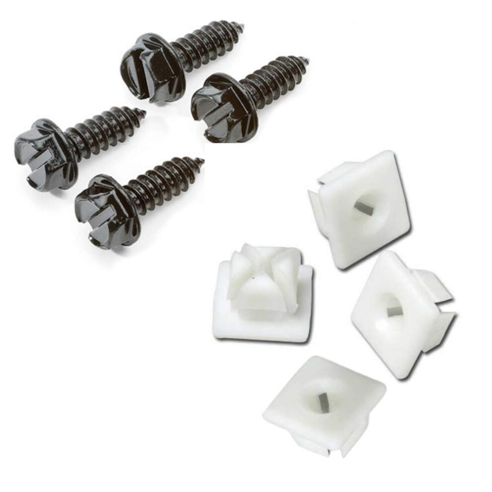 USA Fastener Company 4 PC Black Zinc Plated Stainless Steel License Plate Screws with Nylon Screw Inserts I Rustproof License Pl