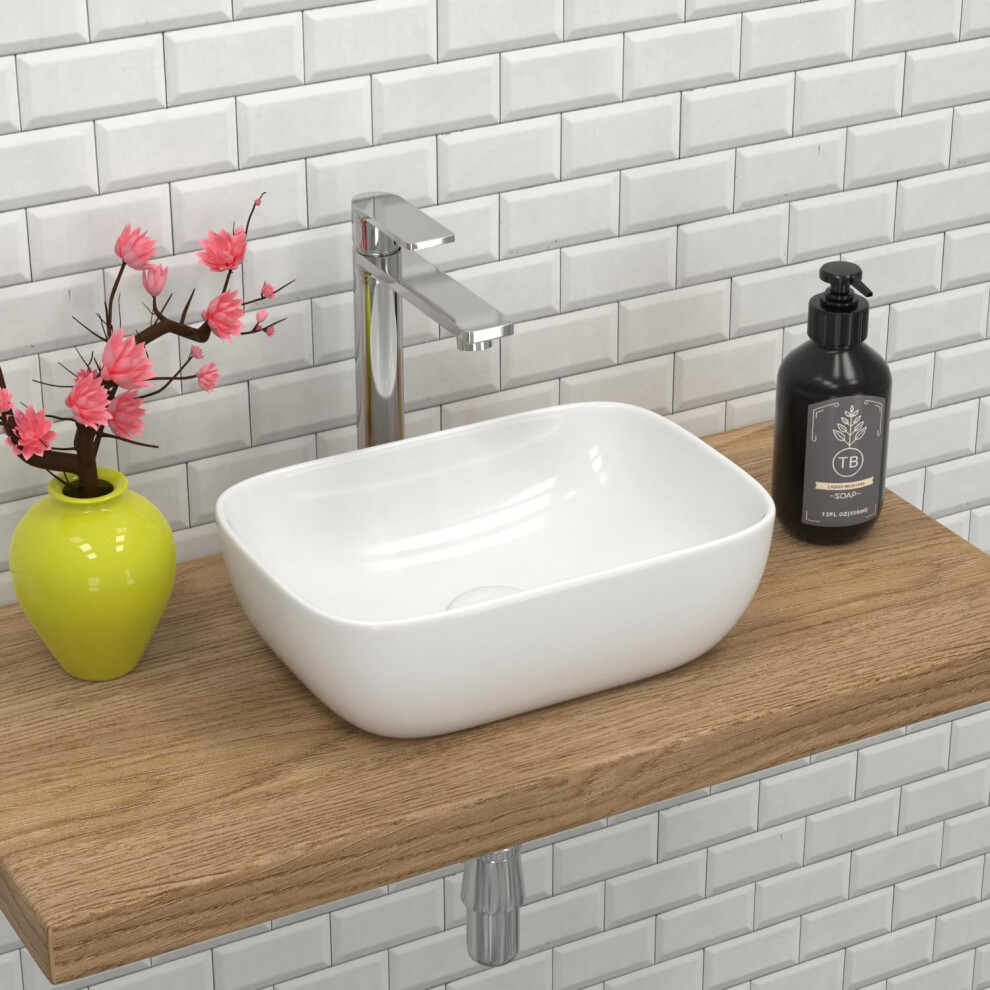 JFAMILY 145 x 10 Bathroom Small Vessel Sink Above Counter White Porcelain Ceramic Sink Bowl Small Vanity Sink Lavatory Was