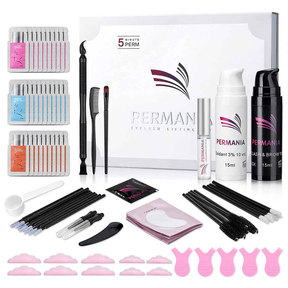 Permania Lash Lift With Black Color Kit Quick Eyelash Brow Lamination 15 Mins Coloring Natural Black Result In Lash Enhancers