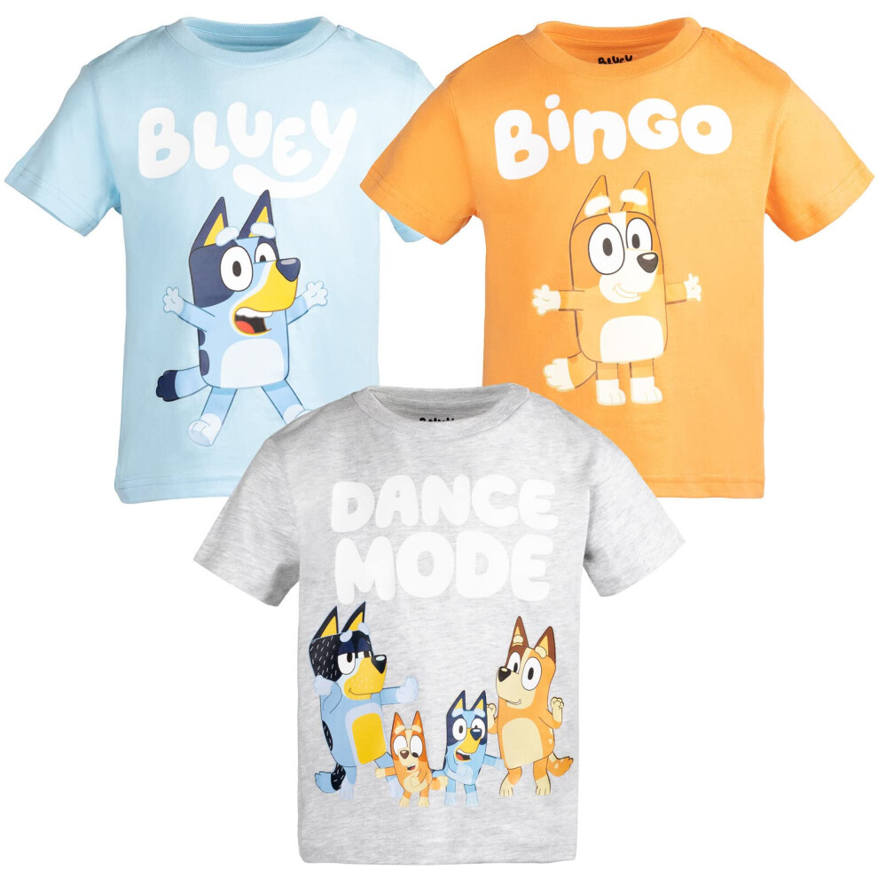 Bluey Bingo Toddler Boys 3 Pack TShirts OrangeBlueGray 5T