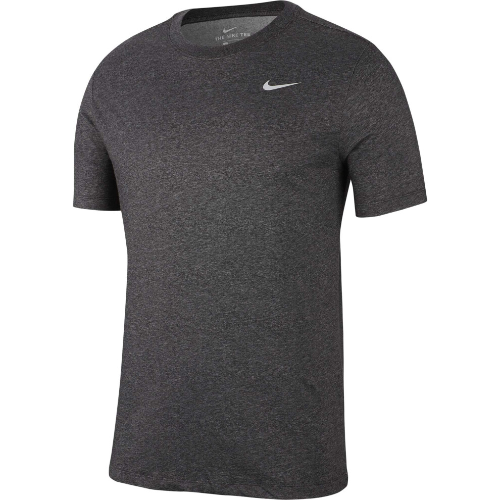 Nike Mens Dry Tee Drifit Cotton Crew Solid BlackHeatherMattelic Silver Medium