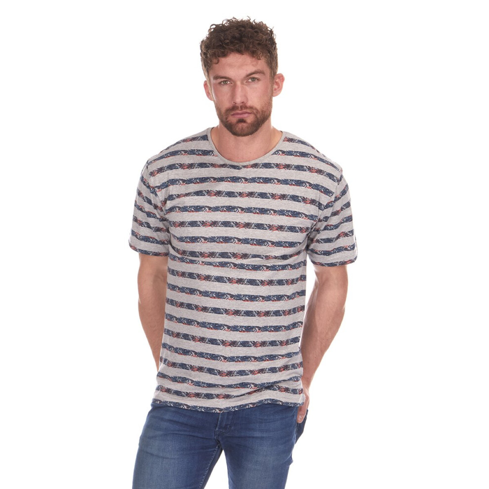 (Grey, Medium) Men'S Casual Short Sleeve T-Shirt (Sizes S-2Xl) 100% Cotton Jersey Striped Summer Top