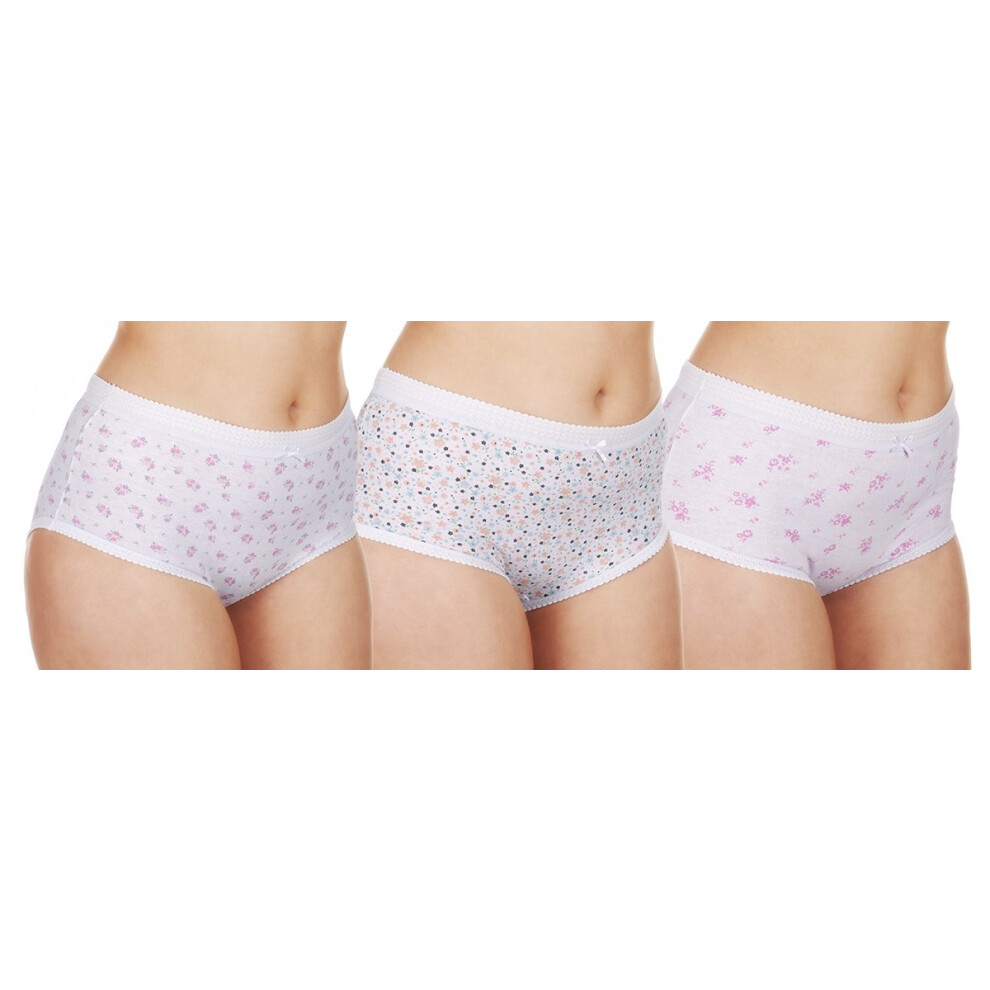 (Flowers, 60"-62") Ladies 6 Pairs Floral Full Briefs Knickers Underwear Cotton Plus Big Size 36-54
