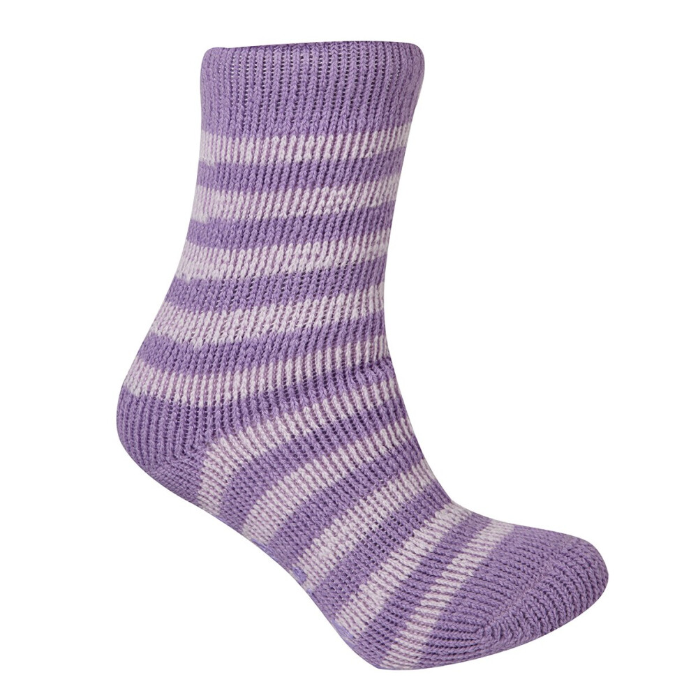 (Lilac, UK 4-5.5 (EU 37-38.5)) Red Tag Childrens Kids Girls Extreme Thermal Socks Striped W/Grippers Tog 2.45-image-OPC-PFQRZD6-NEW