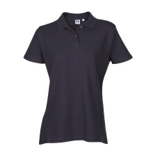 (French Navy, S) Russell Athletic Ladies Womens Polo Tshirt Top Shirt Plain Sports Casual Short Sleeve New Cotton