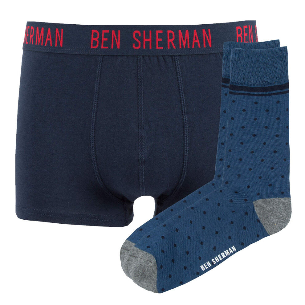 (Navy, S) Mens Boxers & Socks Box Set Trunks Ben Sherman Underwear Size S-Xl