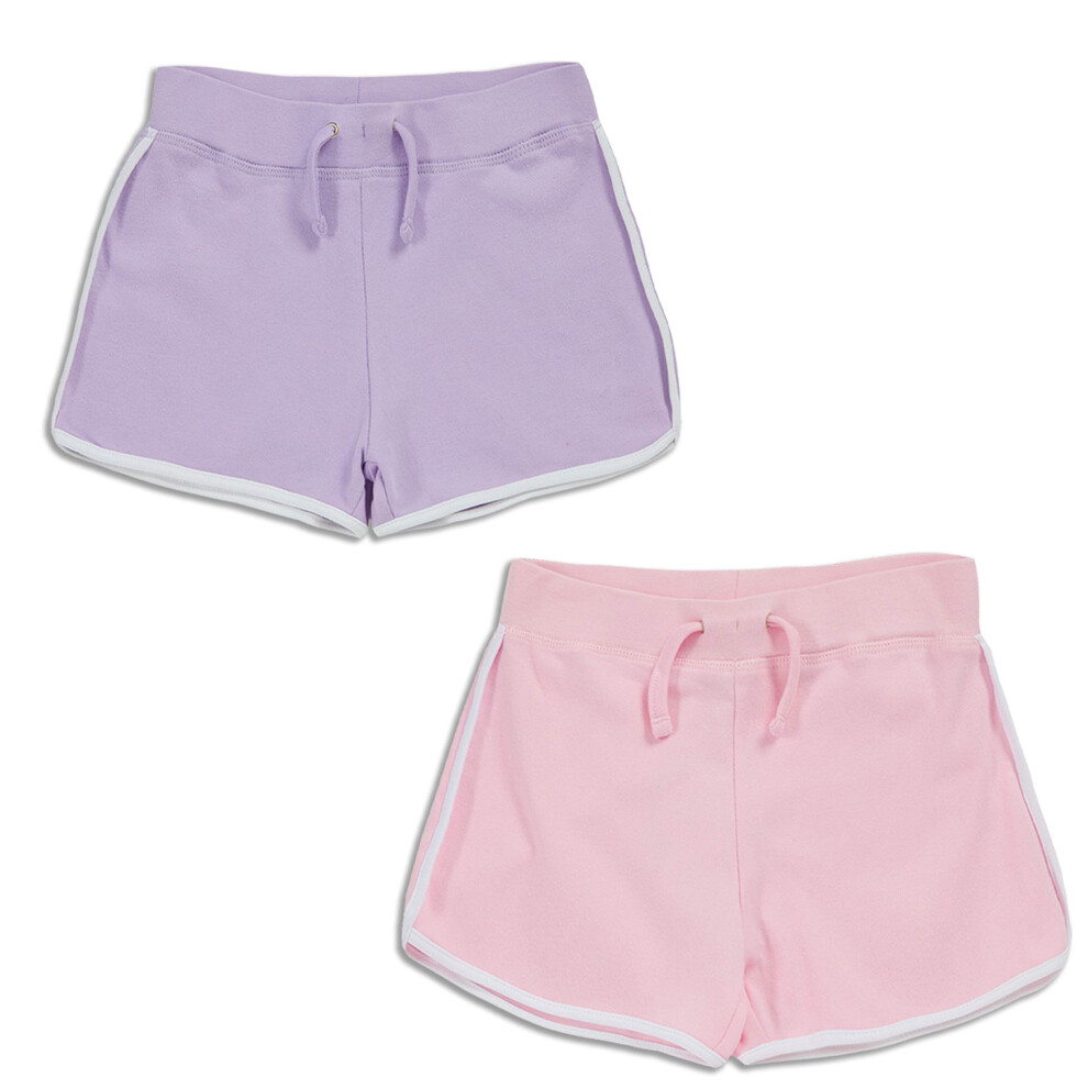 (Lilac and Light Pink, 9-10 Years) Girls 100% Cotton Retro Stripe Shorts Kids  2 Pack Shorts Summer Holiday Bottoms Hot Pants Beach Garden Bundle 2-3-image-OPC-PFQS87D-NEW