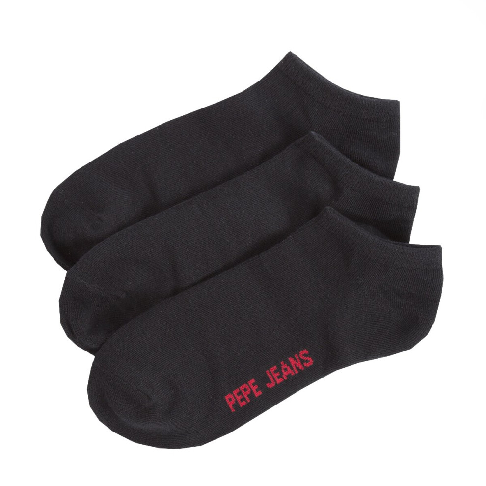 (Black, 38-42) Pepe Jeans Men'S Cotton Rich Trainer Liner Ankle Socks 3 Pair Multipack 'Dan'