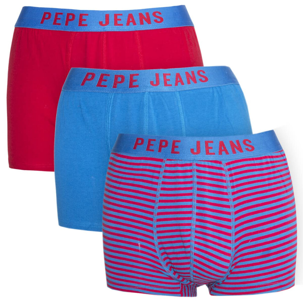 (Rugby Red, XL) Pepe Jeans Men'S Designer Casual Boxers Trunks Shorts 3 Pack Cotton New 'Irving'