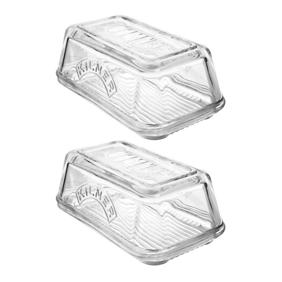 2x Kilner Glass Butter Dish Dishwasher Microwave Safe Container Tableware