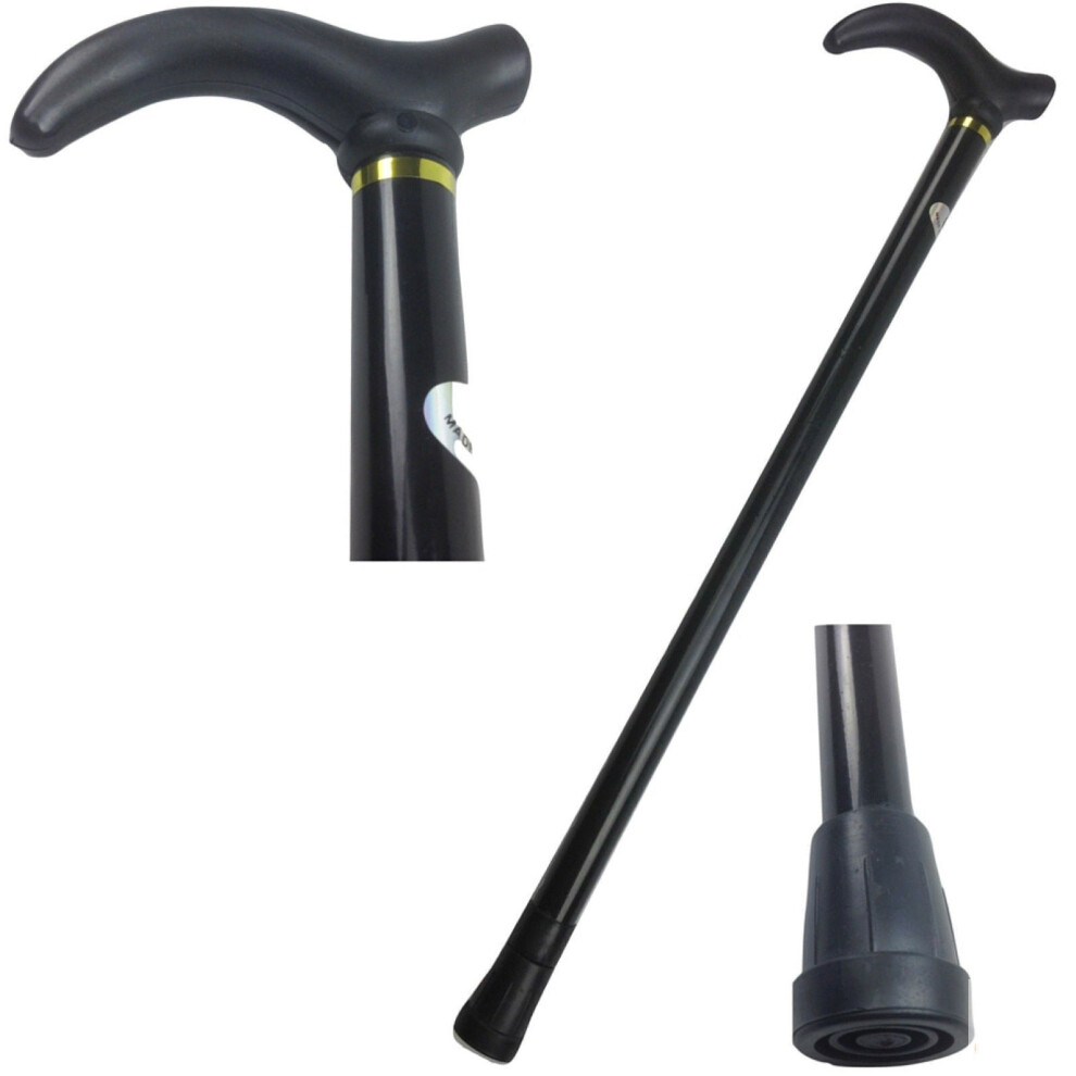 (Black) Metal WALKING STICK Travel Extendable Pole Compact Adjustable Lightweight