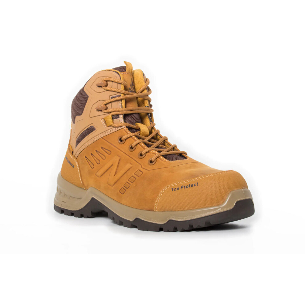 (US 9.5 Width:2E) New Balance Mens Contour Steel Toe Cap Safety Work Boots with Zip - Wheat