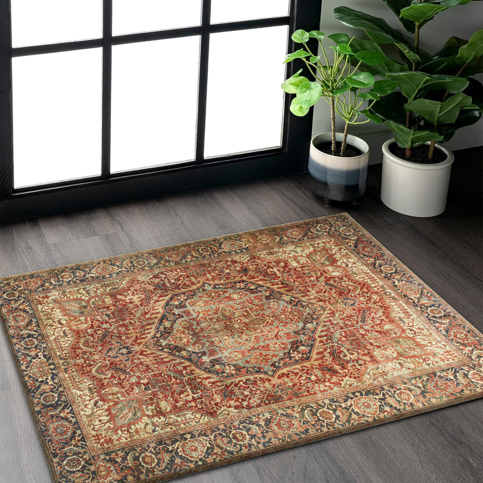 (60cm x 110cm (2ft x 3ft 7")_ Large Mat For Indoor Outdoor Bath Bathroom Floor) Modern Large Rugs For Living Room Bedroom Red Rug