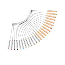 24 Pack Stainless Steel Fondue Forks, 12 Wood Handles And 12 Stainless Steel Handles, Heat Resistan
