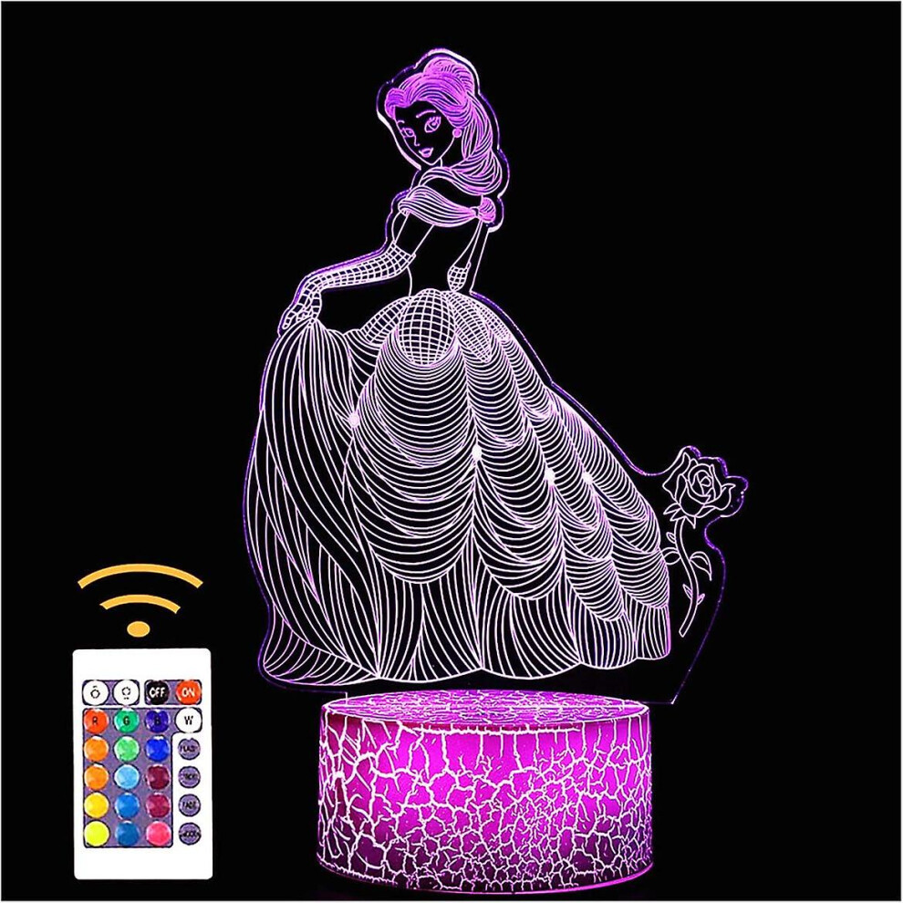 Tiqun Princess 3d Phantom Night Light Visual Creativity Led Table Lamp Touch Control 7 Color Change For Home Decor Or Holiday Gifts For Kids And Girls