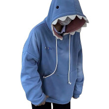 (M, Blue) Cute Shark Hoodie Long Sleeve Cute Cartoon Animal Pullover Sweatshirt Tops