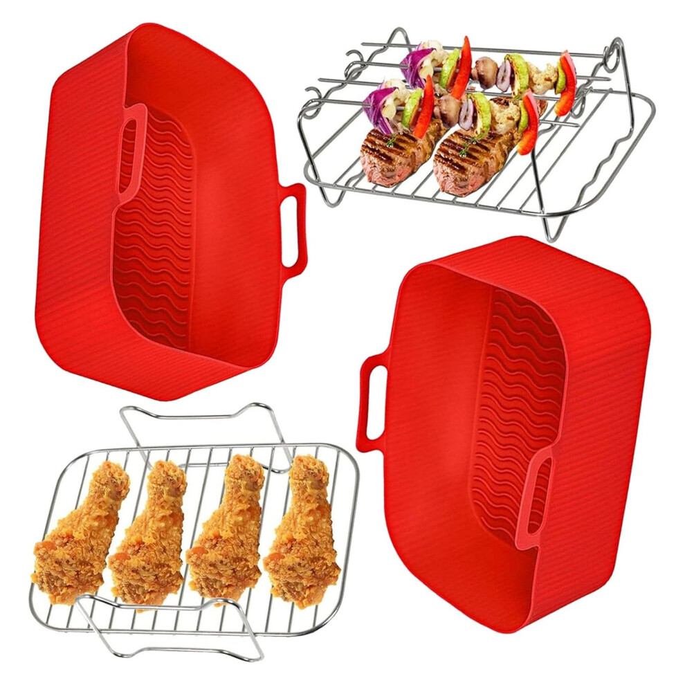 Spares2go Air Fryer Basket Rack Drawer Liner Pot Multi Layer Shelf Racks Skewer Set