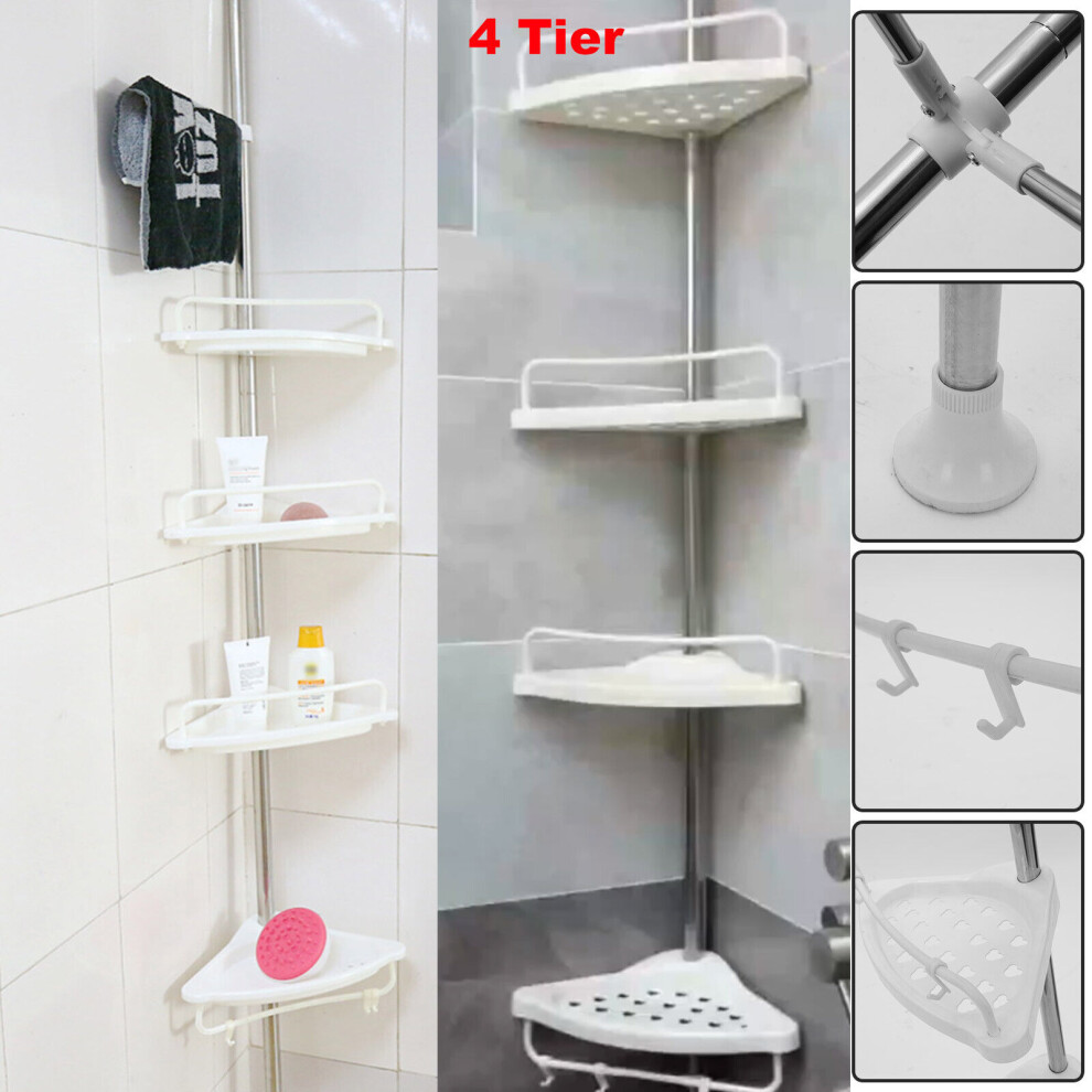 4 Tier Adjustable Telescopic Bathroom Shower Corner Rack Shelf Caddy