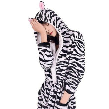 (M, Zebra robe) Cartoon Nightgown Flannel Giraffe Bathrobe Tiger Pajamas Kangaroo Home Clothes