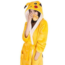 (L, Pikachu robe) Cartoon Nightgown Flannel Giraffe Bathrobe Tiger Pajamas Kangaroo Home Clothes