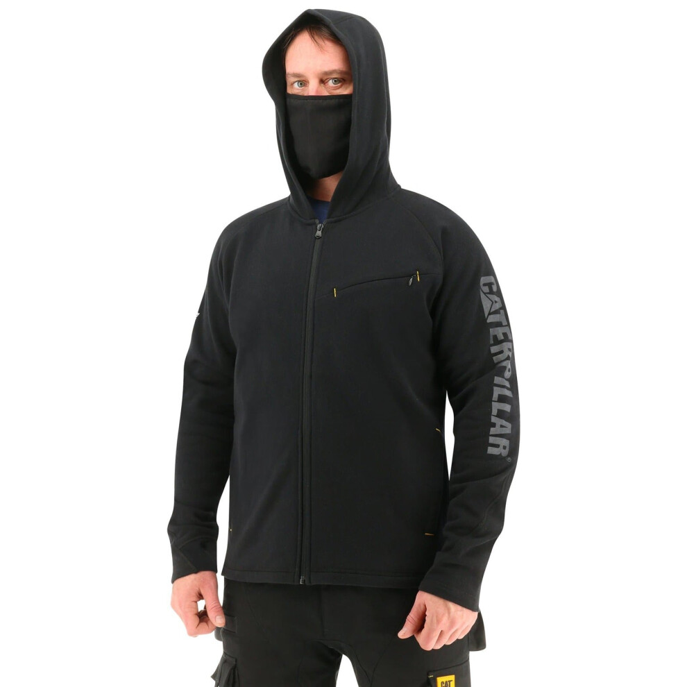 (XL) Caterpillar Mens ViralOff Hooded Sweatshirt Hoodie w Face Mask Covering - Black