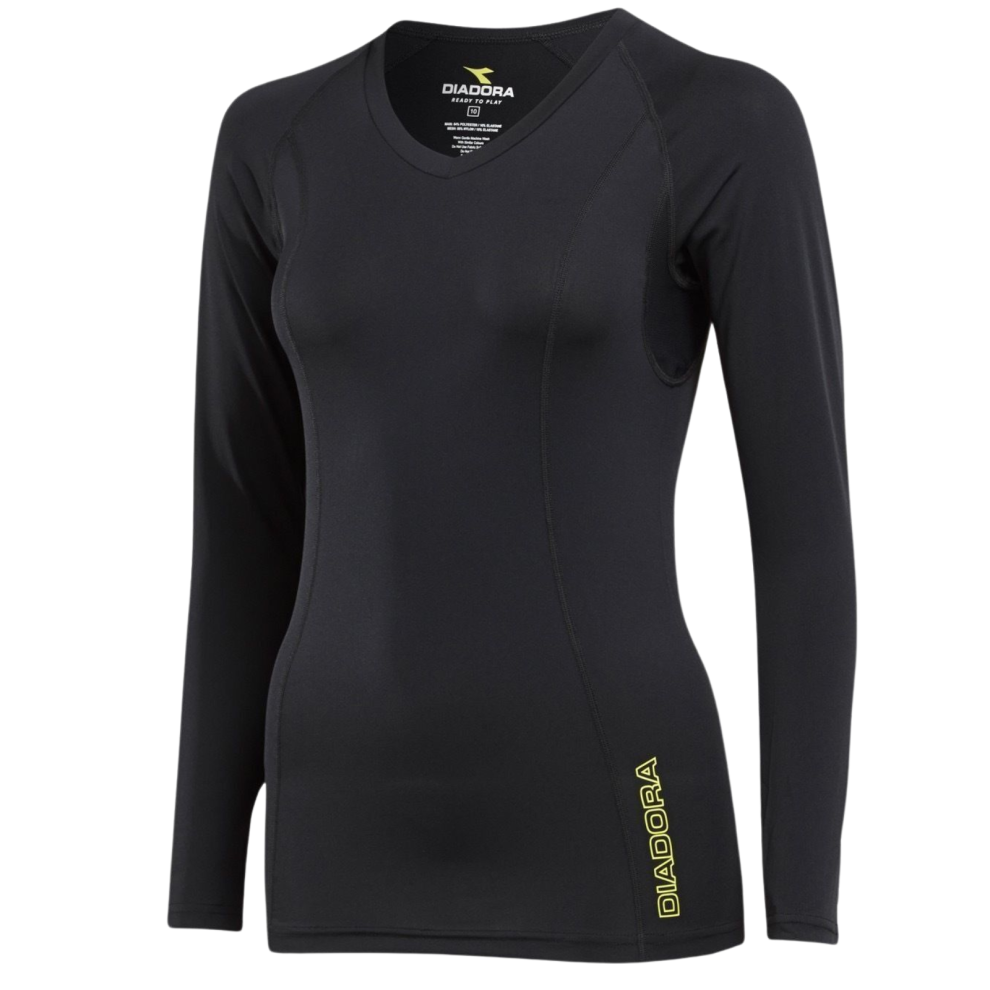 (12) DIADORA Ladies Compression Sports Thermal Long Sleeve Tee Top T Shirt - Black