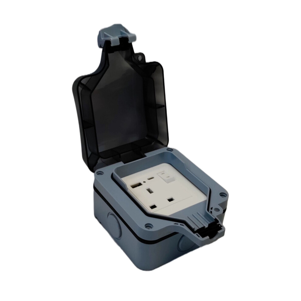 Weatherproof Outdoor Single Plug Socket 1 Gang Switched Usb Port Ip66 5019923194845